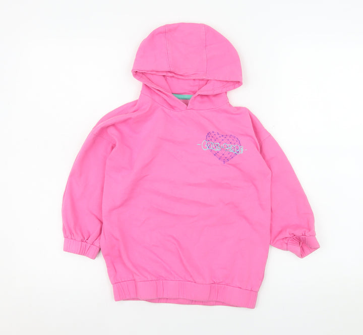 Dunnes Stores Girls Pink Pullover Hoodie 4-5 Years Graphic Print Cotton Blend