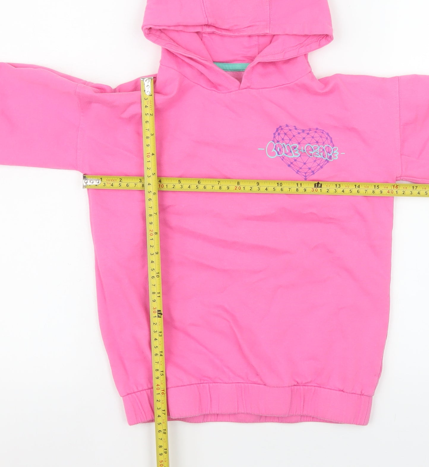 Dunnes Stores Girls Pink Pullover Hoodie 4-5 Years Graphic Print Cotton Blend