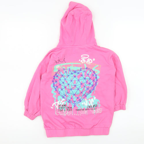 Dunnes Stores Girls Pink Pullover Hoodie 4-5 Years Graphic Print Cotton Blend