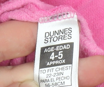 Dunnes Stores Girls Pink Pullover Hoodie 4-5 Years Graphic Print Cotton Blend
