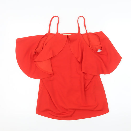 Matalan Women Red Cold Shoulder Ruffle Top Size 10 Polyester Blend