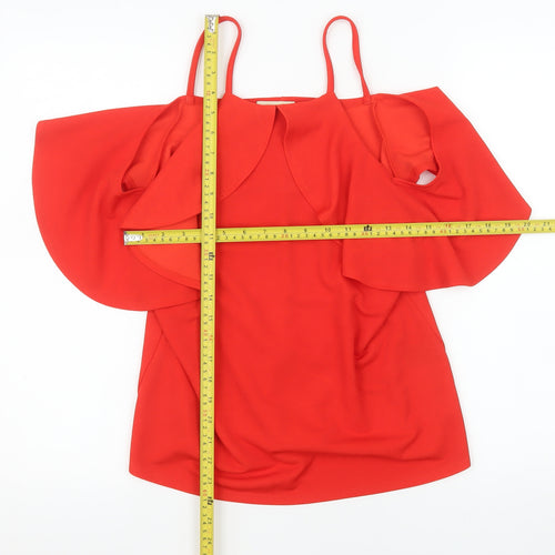 Matalan Women Red Cold Shoulder Ruffle Top Size 10 Polyester Blend