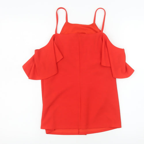 Matalan Women Red Cold Shoulder Ruffle Top Size 10 Polyester Blend
