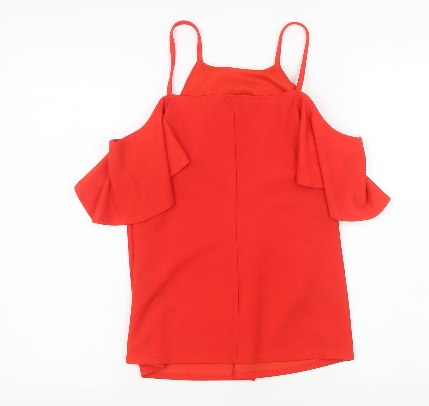 Matalan Women Red Cold Shoulder Ruffle Top Size 10 Polyester Blend