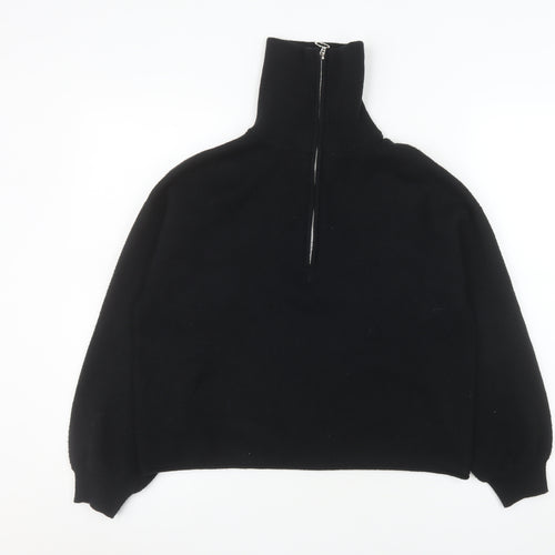 Stradivarius Women's Black XS 1/2 Zip High Neck Pullover Sweatshirt