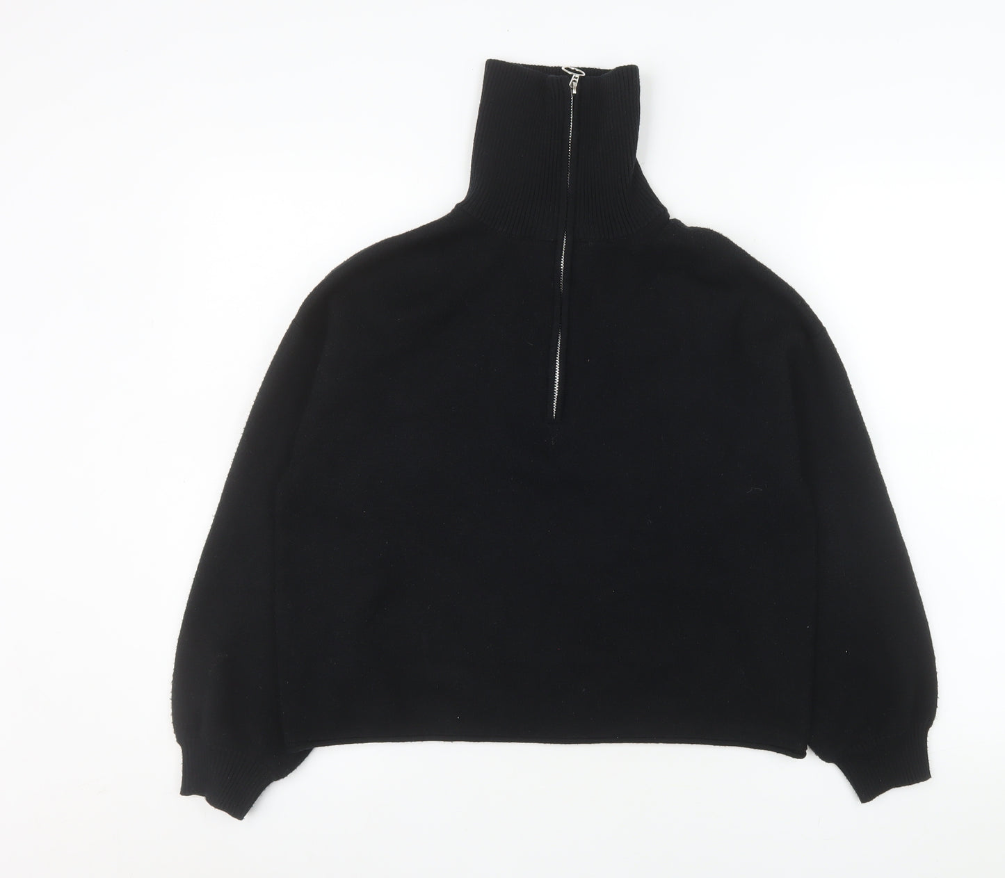 Stradivarius Women's Black XS 1/2 Zip High Neck Pullover Sweatshirt