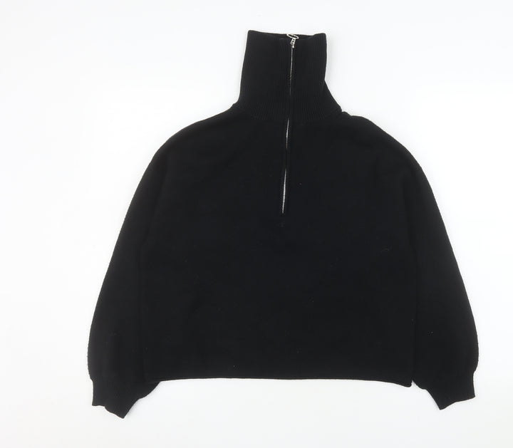 Stradivarius Women's Black XS 1/2 Zip High Neck Pullover Sweatshirt