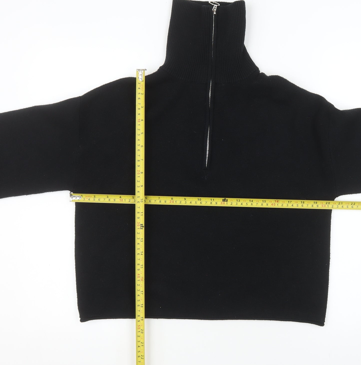 Stradivarius Women's Black XS 1/2 Zip High Neck Pullover Sweatshirt