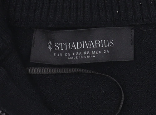 Stradivarius Women's Black XS 1/2 Zip High Neck Pullover Sweatshirt