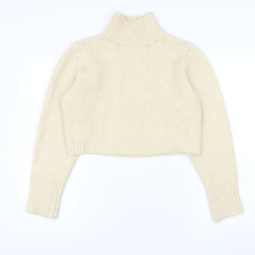 Zara Women Beige Roll Neck Knit Cropped Jumper Size S