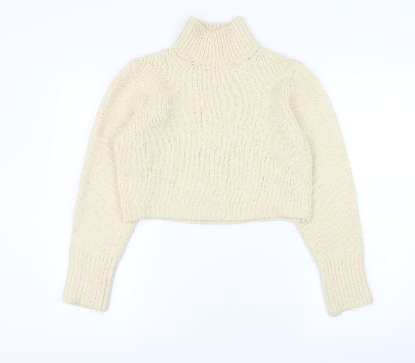 Zara Women Beige Roll Neck Knit Cropped Jumper Size S