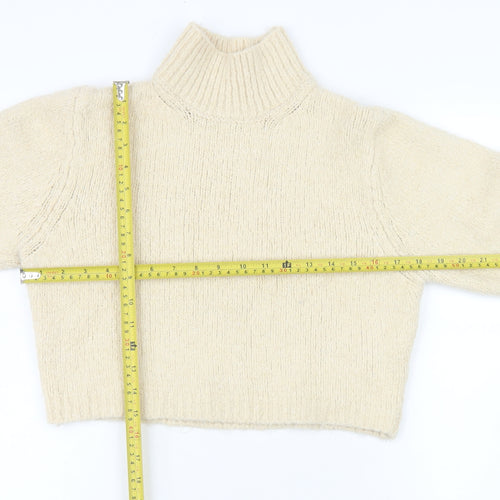 Zara Women Beige Roll Neck Knit Cropped Jumper Size S