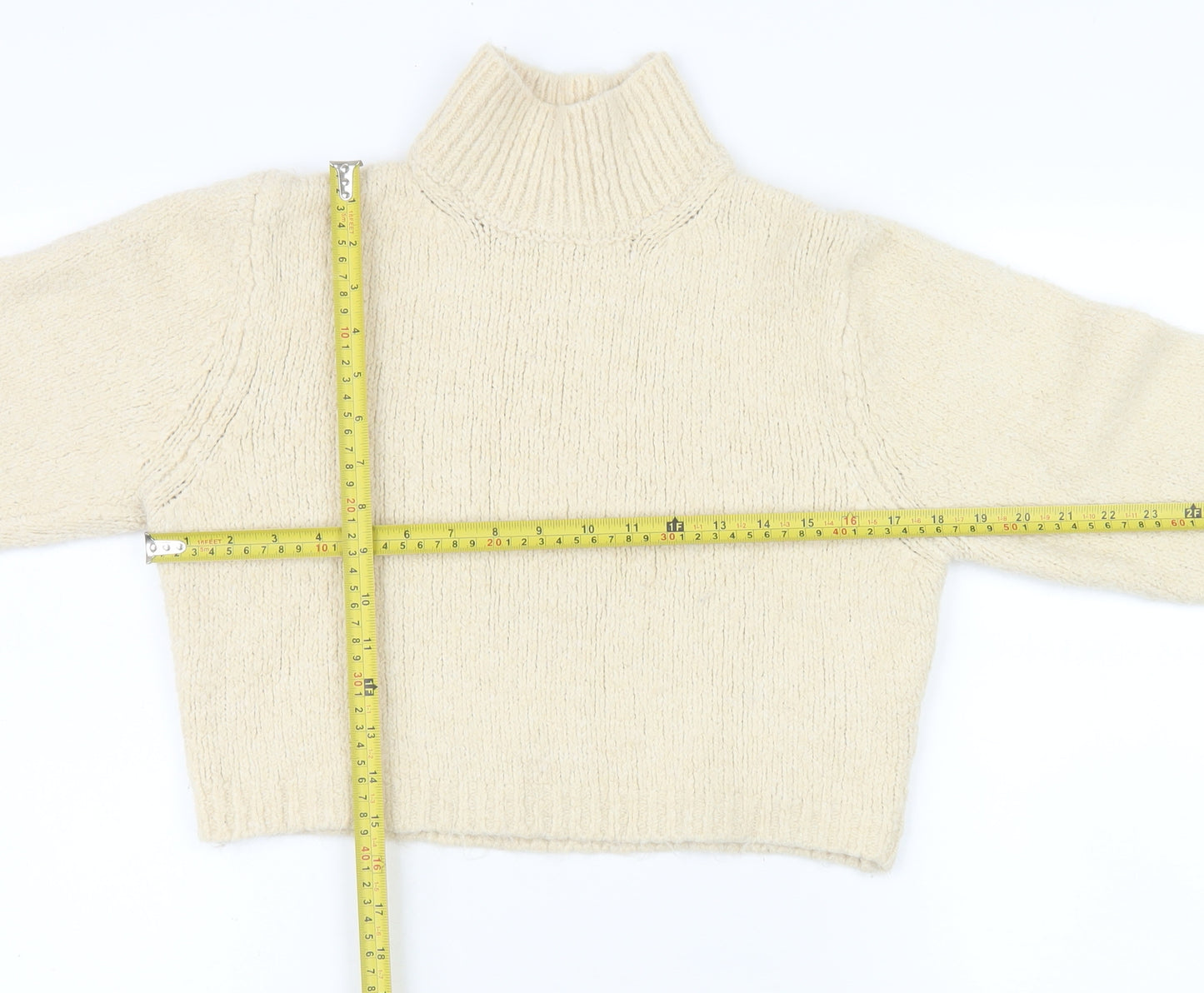 Zara Women Beige Roll Neck Knit Cropped Jumper Size S
