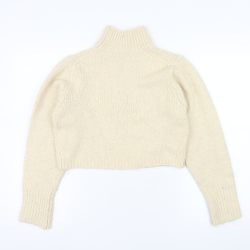 Zara Women Beige Roll Neck Knit Cropped Jumper Size S