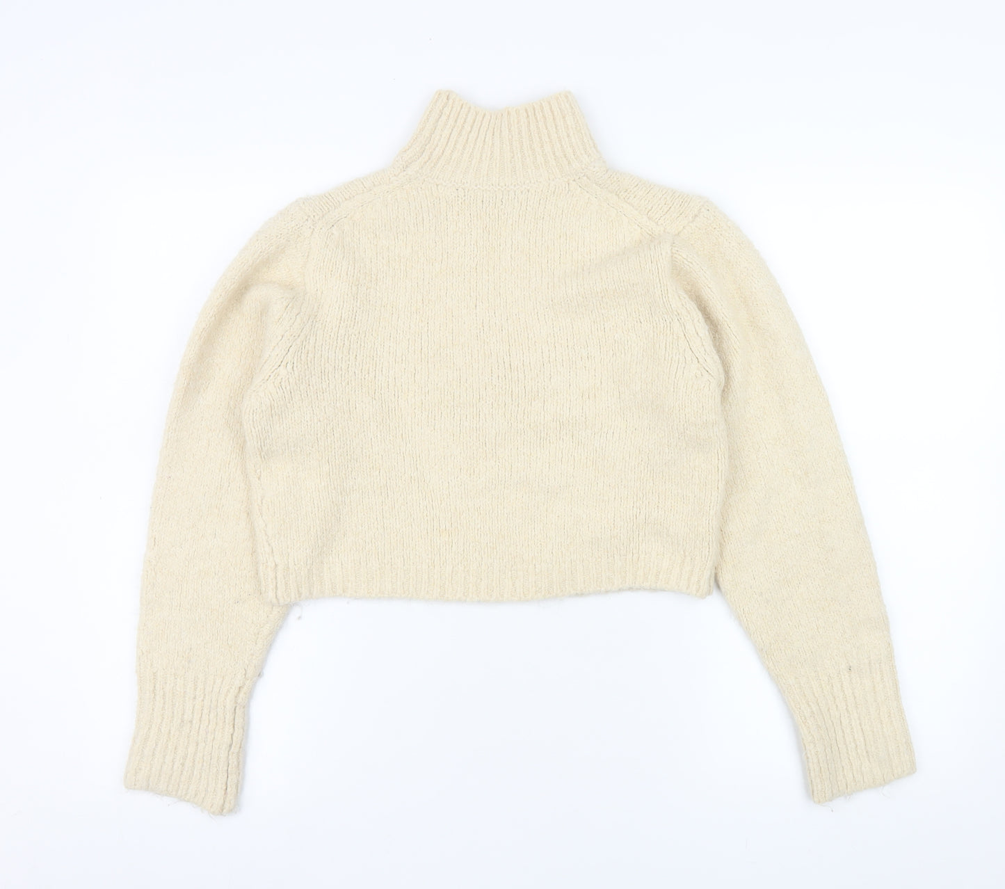 Zara Women Beige Roll Neck Knit Cropped Jumper Size S