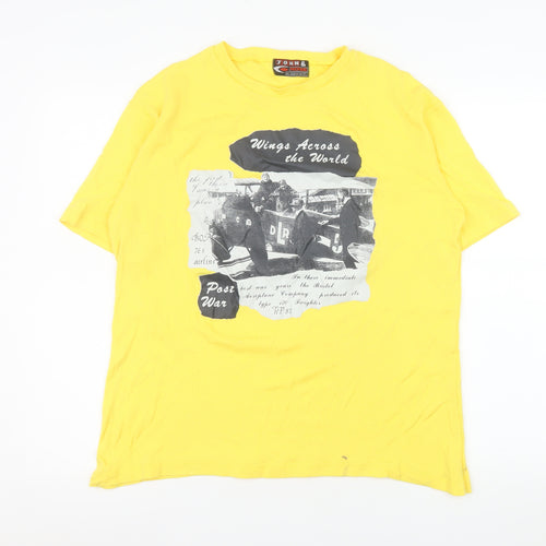 John & Rose Men’s Yellow Graphic Post War T-Shirt L Short Sleeve Cotton