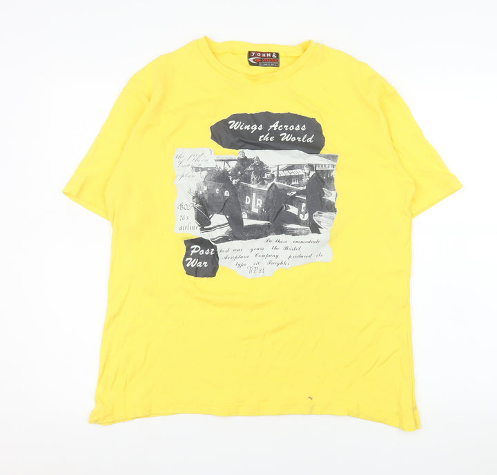 John & Rose Men’s Yellow Graphic Post War T-Shirt L Short Sleeve Cotton