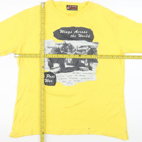 John & Rose Men’s Yellow Graphic Post War T-Shirt L Short Sleeve Cotton