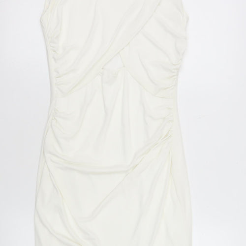 River Island Women Ivory Bodycon Dress Size 10 Sleeveless Ruched Stretch