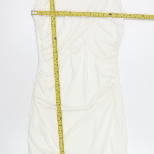 River Island Women Ivory Bodycon Dress Size 10 Sleeveless Ruched Stretch