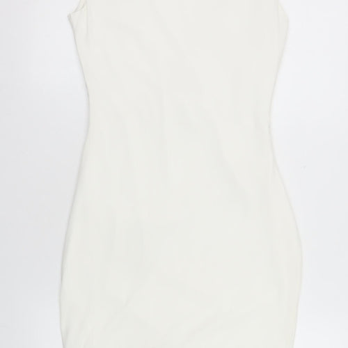 River Island Women Ivory Bodycon Dress Size 10 Sleeveless Ruched Stretch