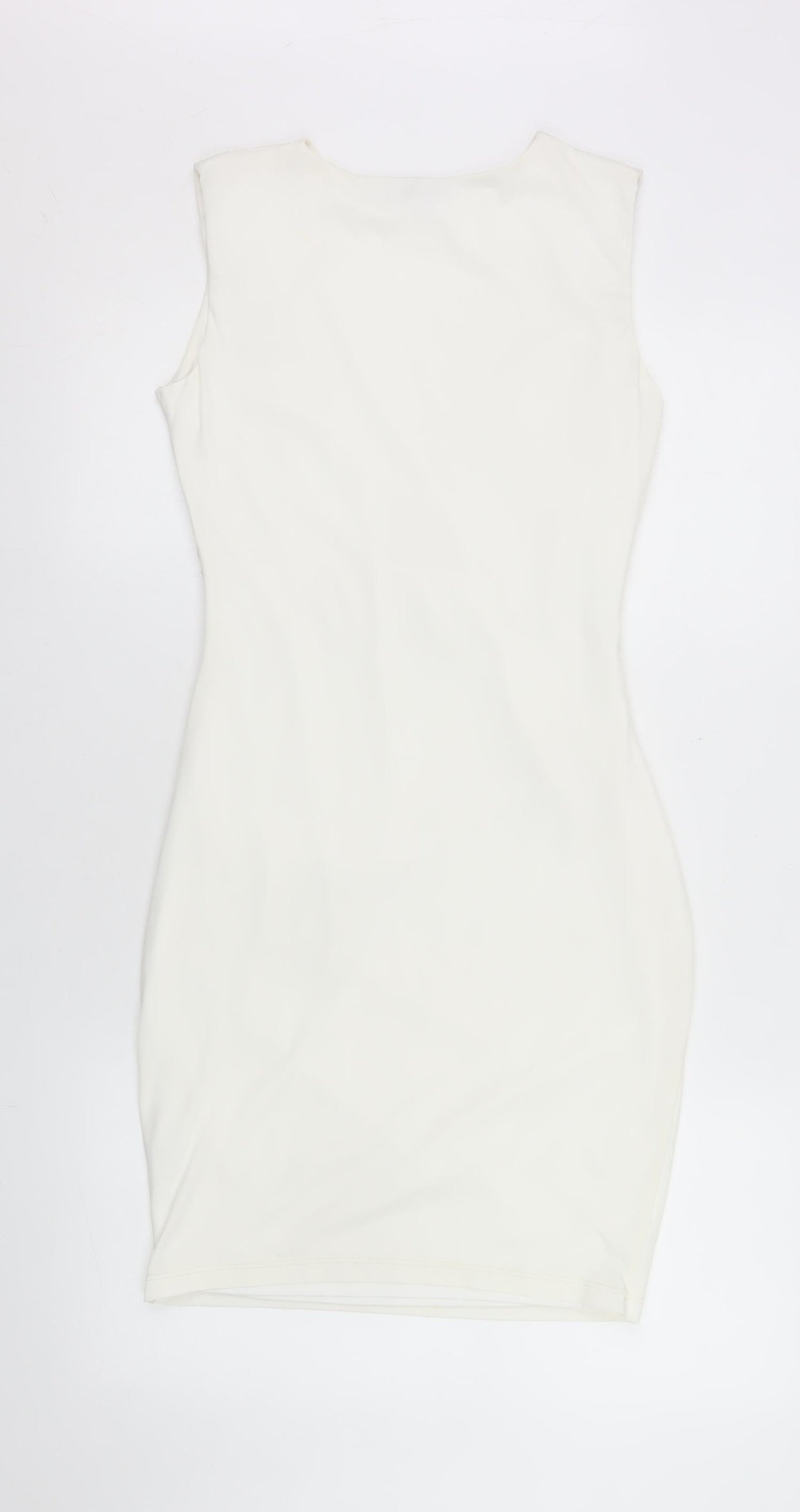 River Island Women Ivory Bodycon Dress Size 10 Sleeveless Ruched Stretch