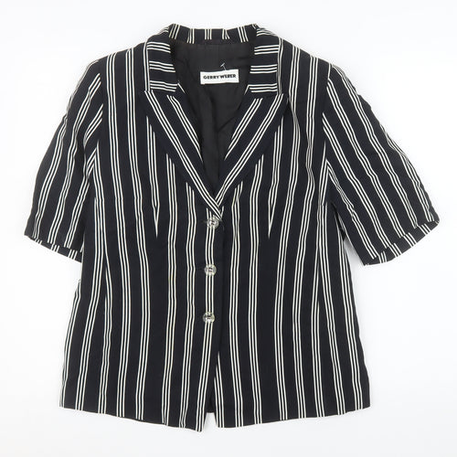 Gerry Weber Women’s Black Striped Short Sleeve Viscose Shirt Blazer Size 38