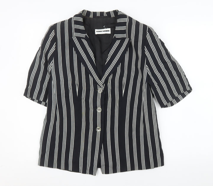 Gerry Weber Women’s Black Striped Short Sleeve Viscose Shirt Blazer Size 38