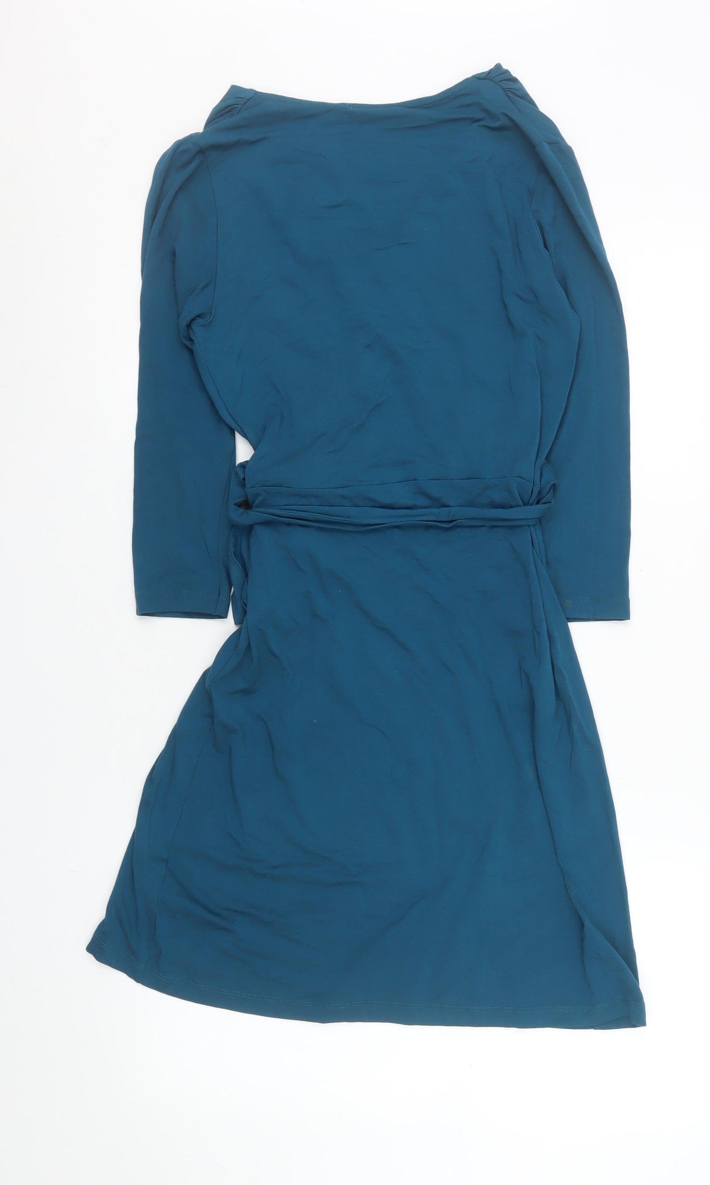 Warehouse Women's Blue Wrap Dress Size 10 Long Sleeve Viscose Stretch