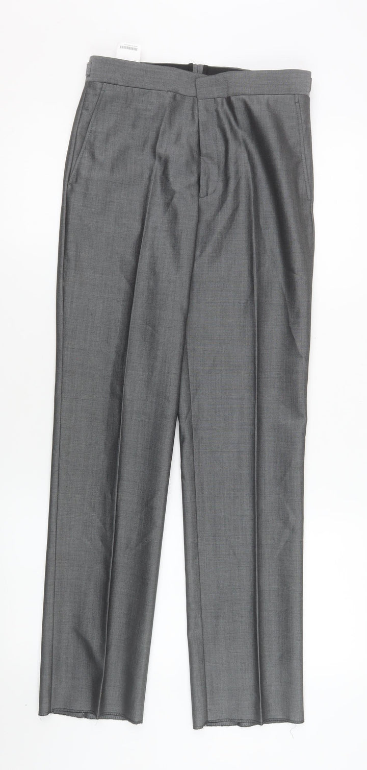 Torre Boys Grey Formal Wool Blend Dress Trousers 28R Belted Smart Pants