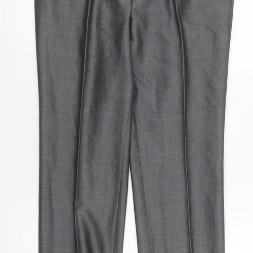 Torre Men's Grey Formal Dress Trousers 32S Classic Fit Wool Blend