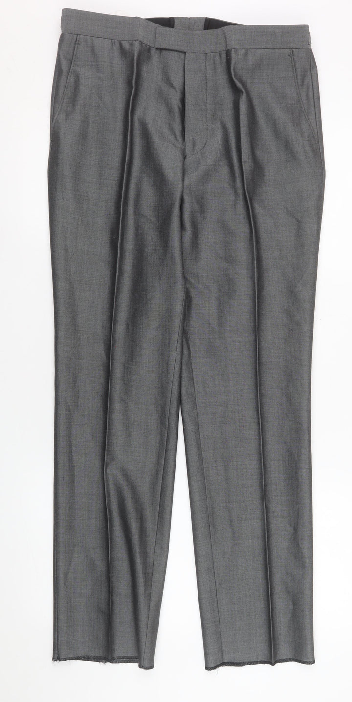 Torre Men's Grey Formal Dress Trousers 32S Classic Fit Wool Blend