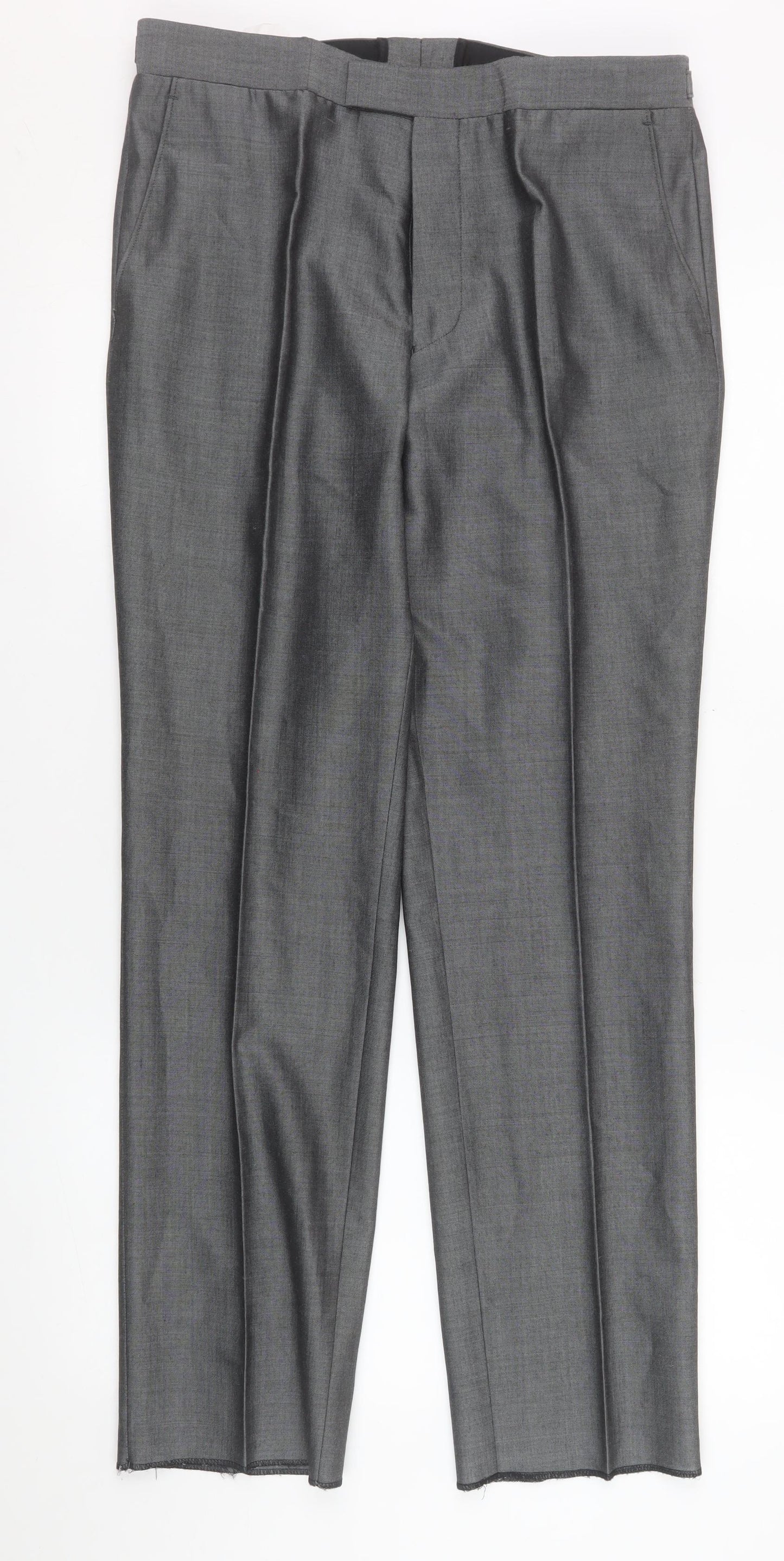 Torre Men's Grey Formal Dress Trousers 32S Classic Fit Wool Blend