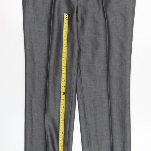 Torre Men's Grey Formal Dress Trousers 32S Classic Fit Wool Blend