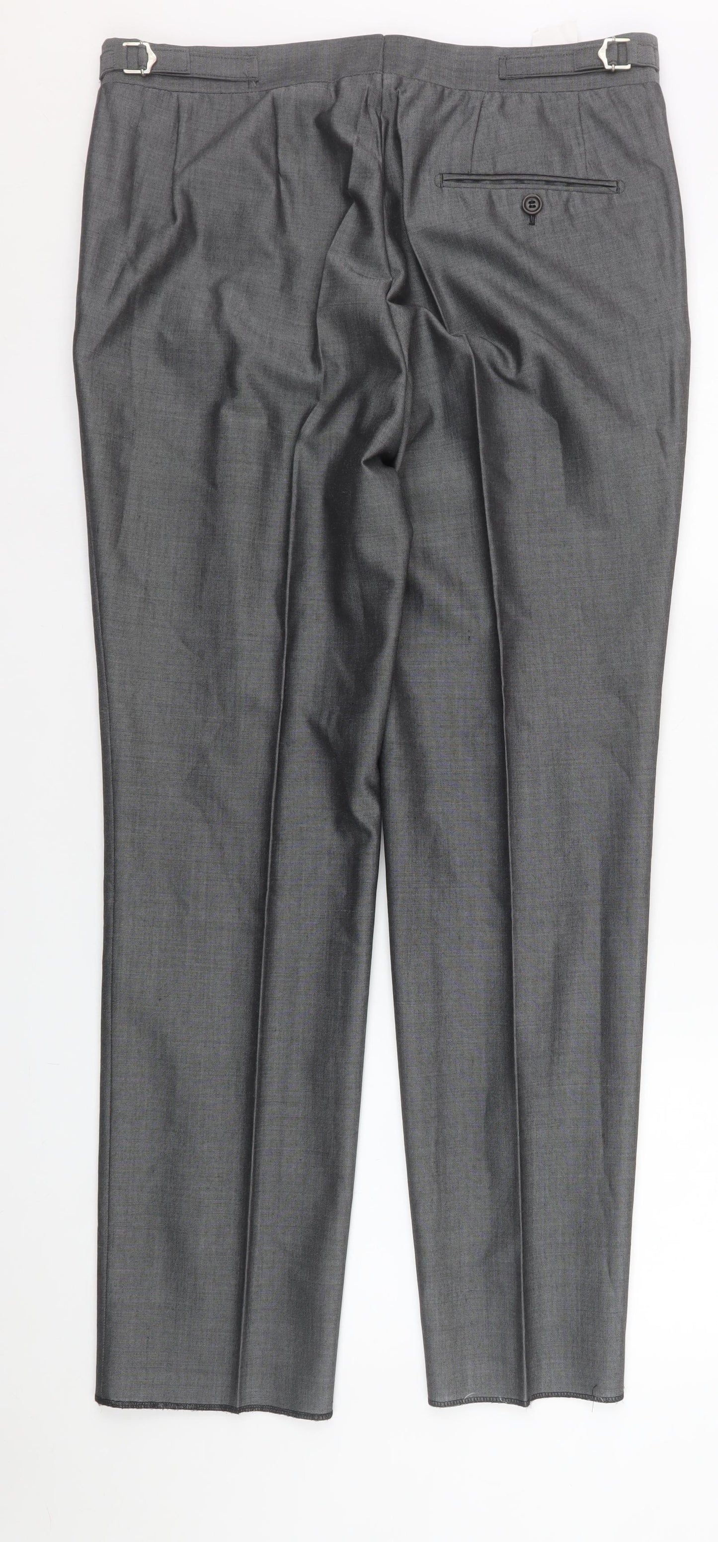Torre Men's Grey Formal Dress Trousers 32S Classic Fit Wool Blend