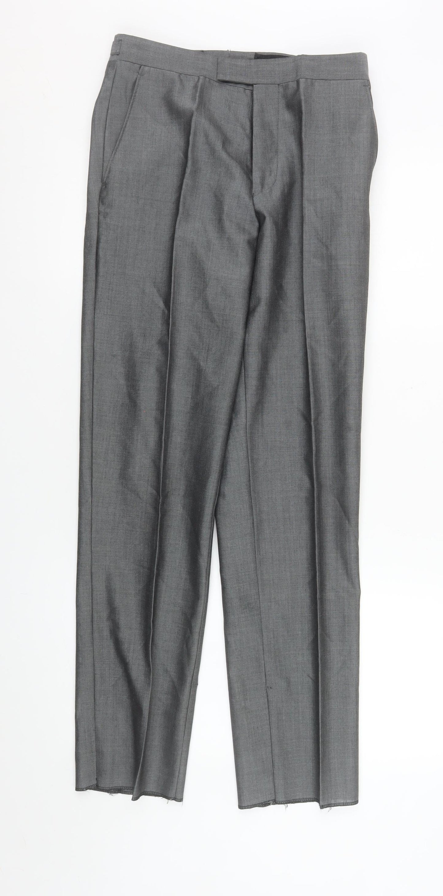 Torre Men’s Grey Slim Fit Wool Blend Dress Trousers 28S