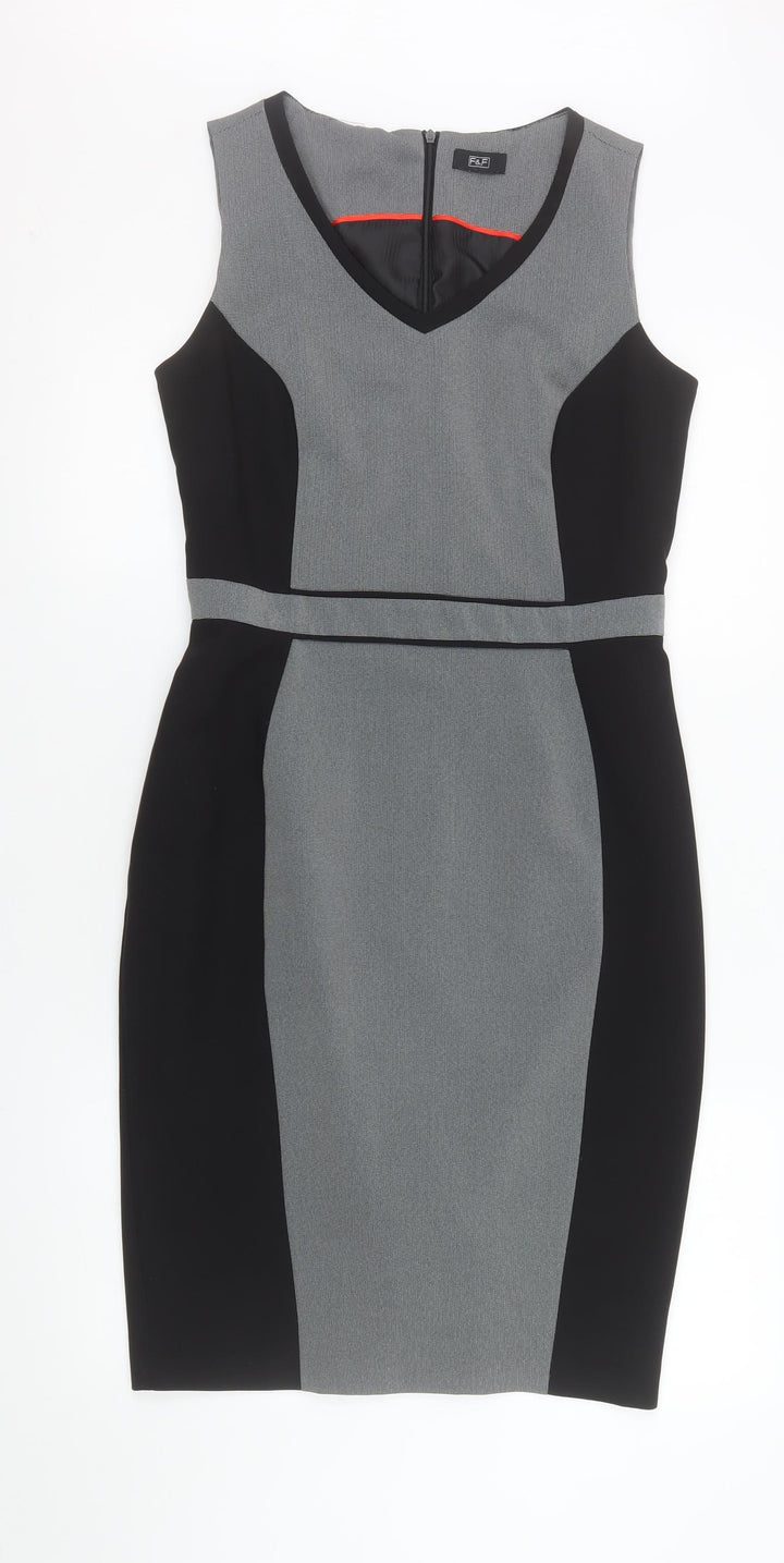 F&F Women Grey Black Sheath Knee Length Dress Size 10