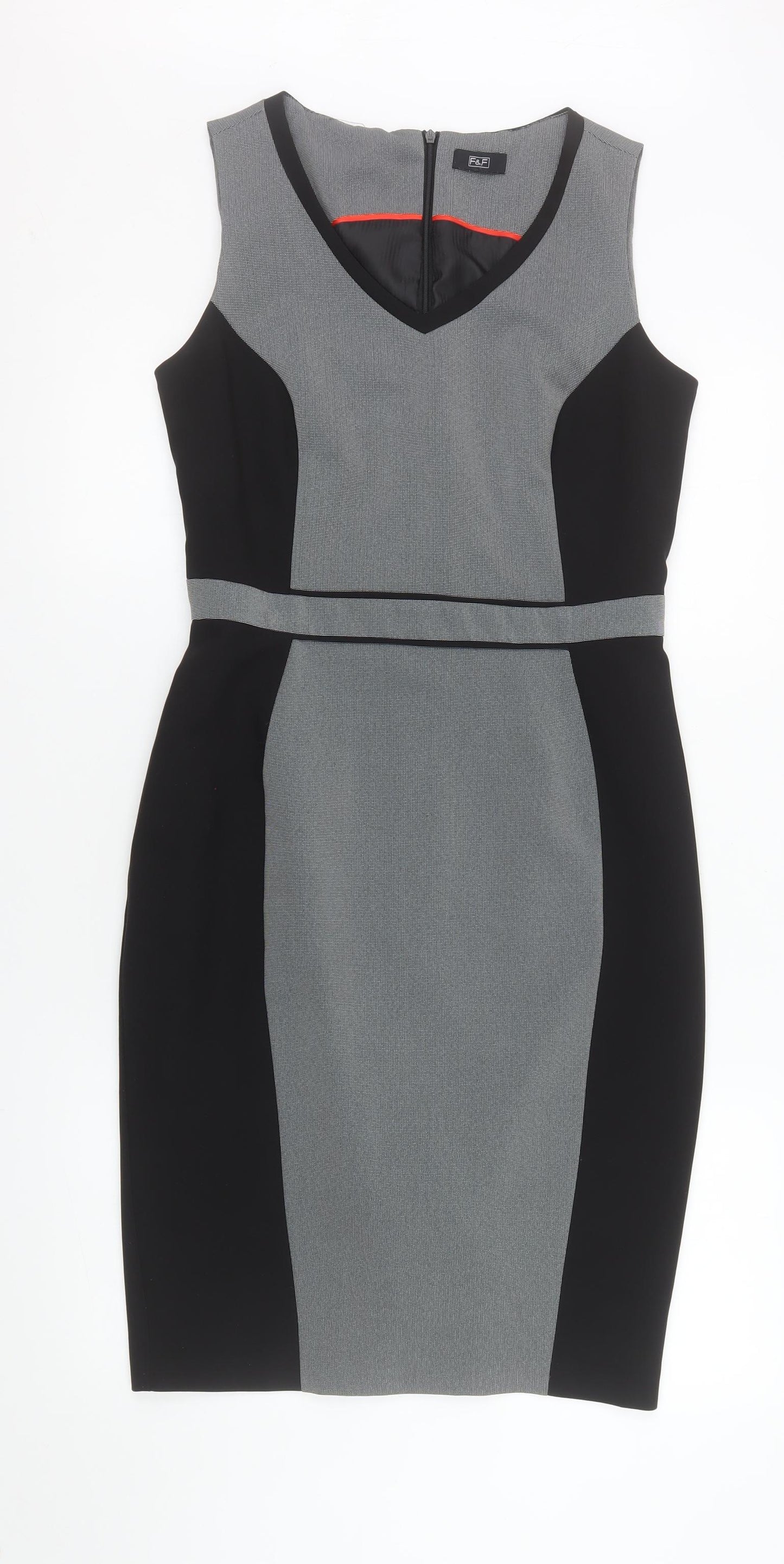 F&F Women Grey Black Sheath Knee Length Dress Size 10