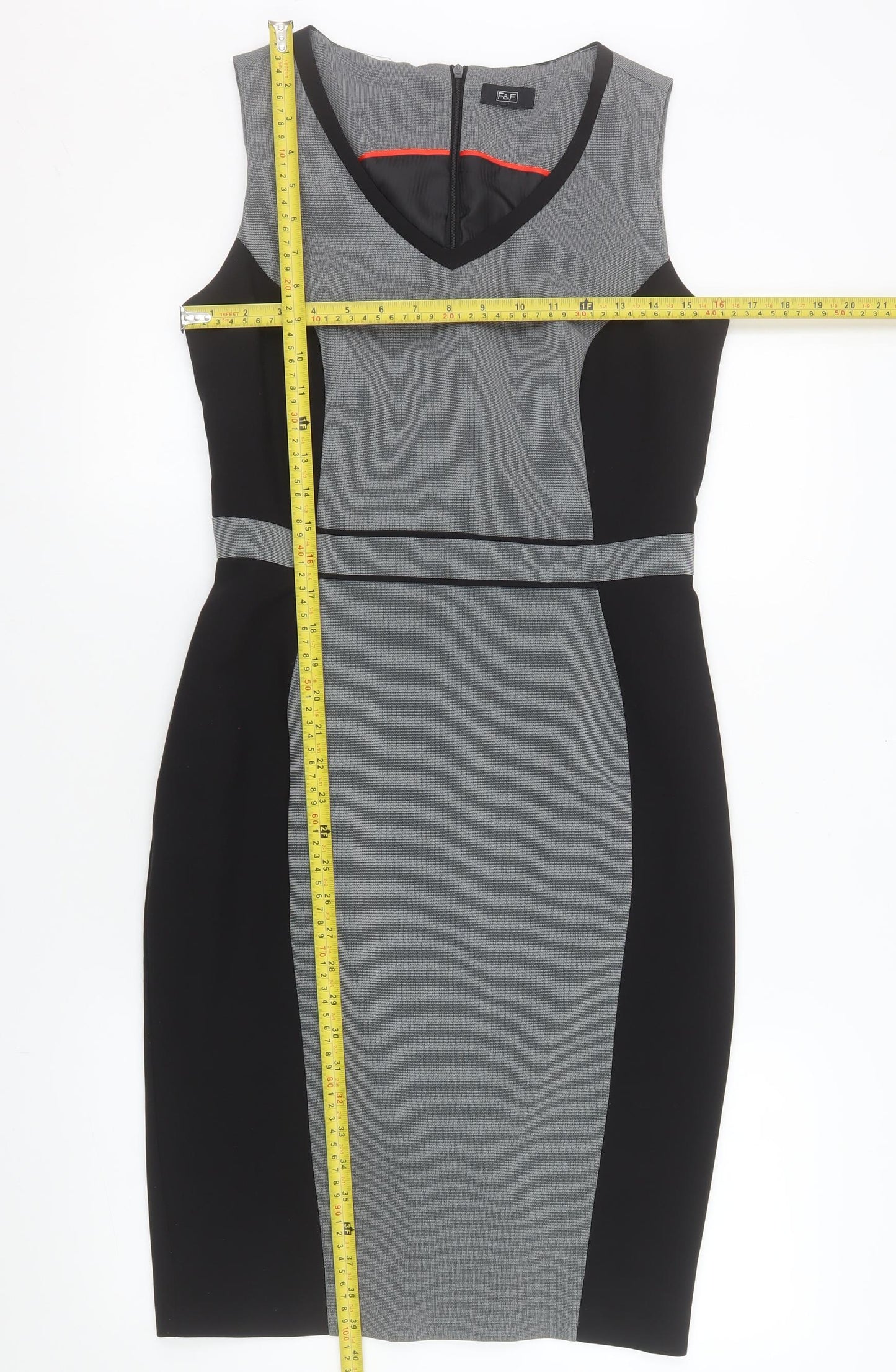 F&F Women Grey Black Sheath Knee Length Dress Size 10