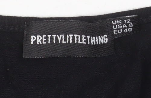 PrettyLittleThing Women's Black One Shoulder Cropped Top Size 12