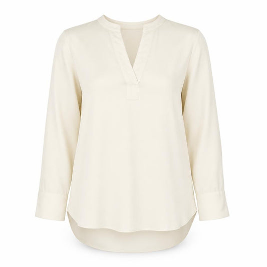 Front view of Gallery Women Ivory V-Neck Tunic Blouse UK 14 Long Sleeve