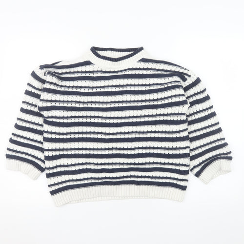 F&F Women’s White Navy Striped Chunky Knit Jumper Size M