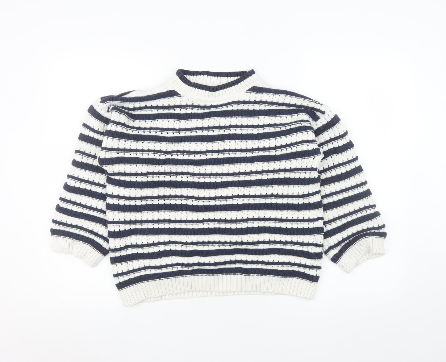 F&F Women’s White Navy Striped Chunky Knit Jumper Size M