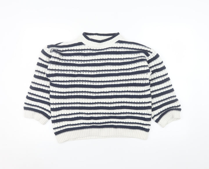 F&F Women’s White Navy Striped Chunky Knit Jumper Size M