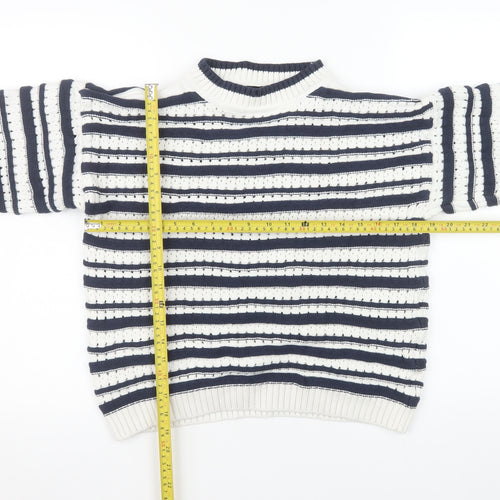 F&F Women’s White Navy Striped Chunky Knit Jumper Size M