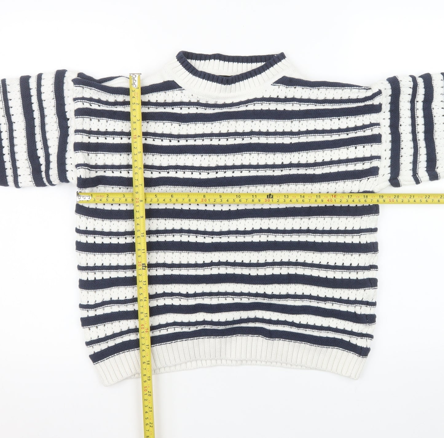 F&F Women’s White Navy Striped Chunky Knit Jumper Size M