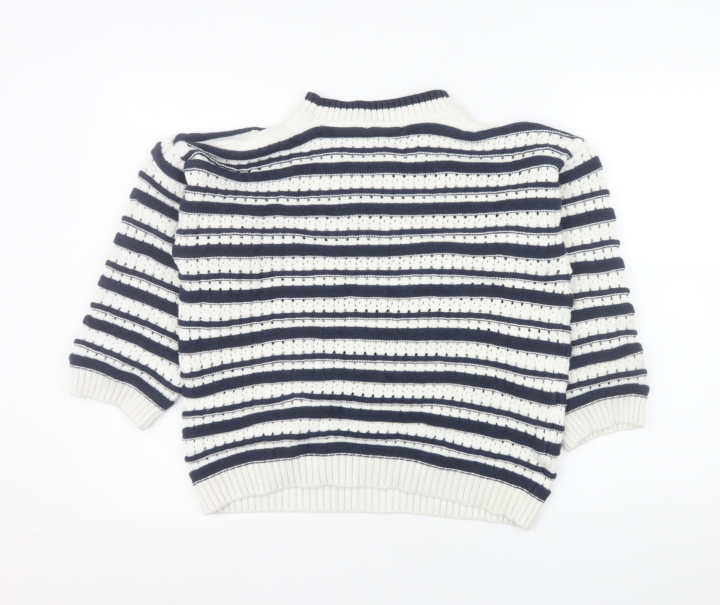 F&F Women’s White Navy Striped Chunky Knit Jumper Size M