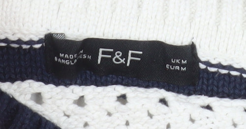 F&F Women’s White Navy Striped Chunky Knit Jumper Size M