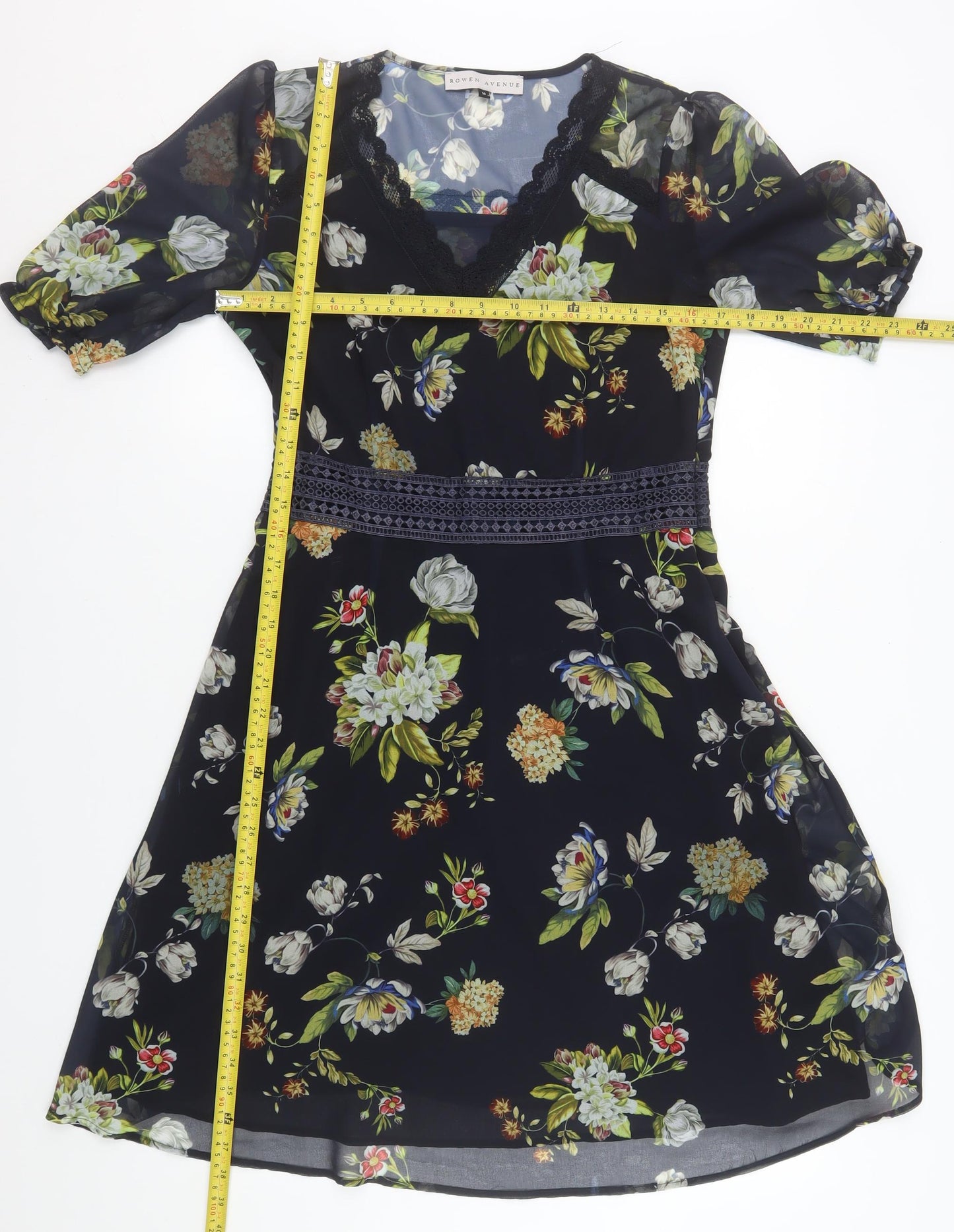 Rowen Avenue Womens Black Floral A-Line Chiffon Dress Size 10