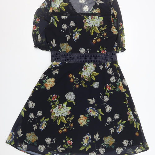 Rowen Avenue Womens Black Floral A-Line Chiffon Dress Size 10